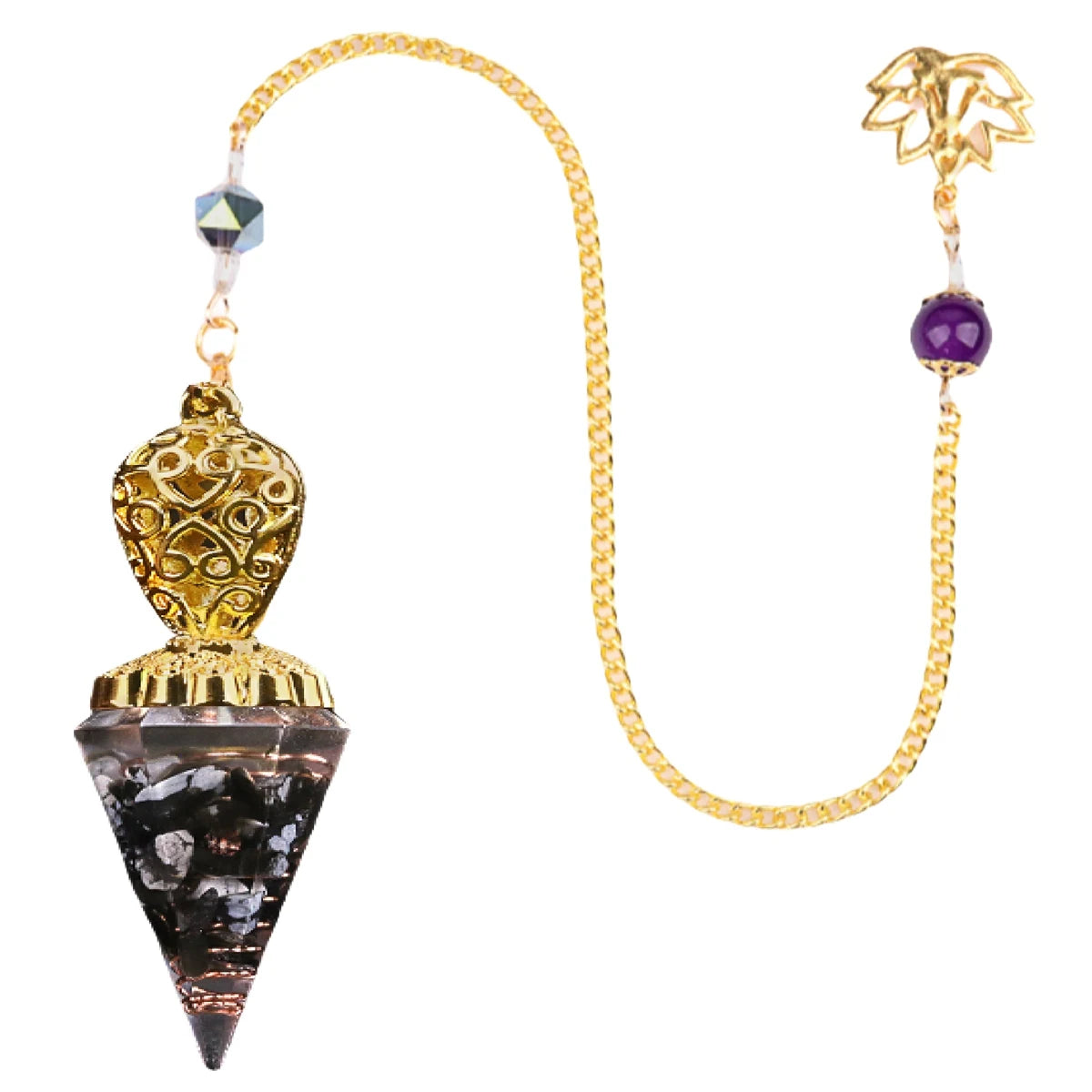 Hot Sale Gold Snow Flake Stone Resin Spiritual Pendant Chain Healing Meditation Divination Exquisite Pendulum Aquat Clock Gift