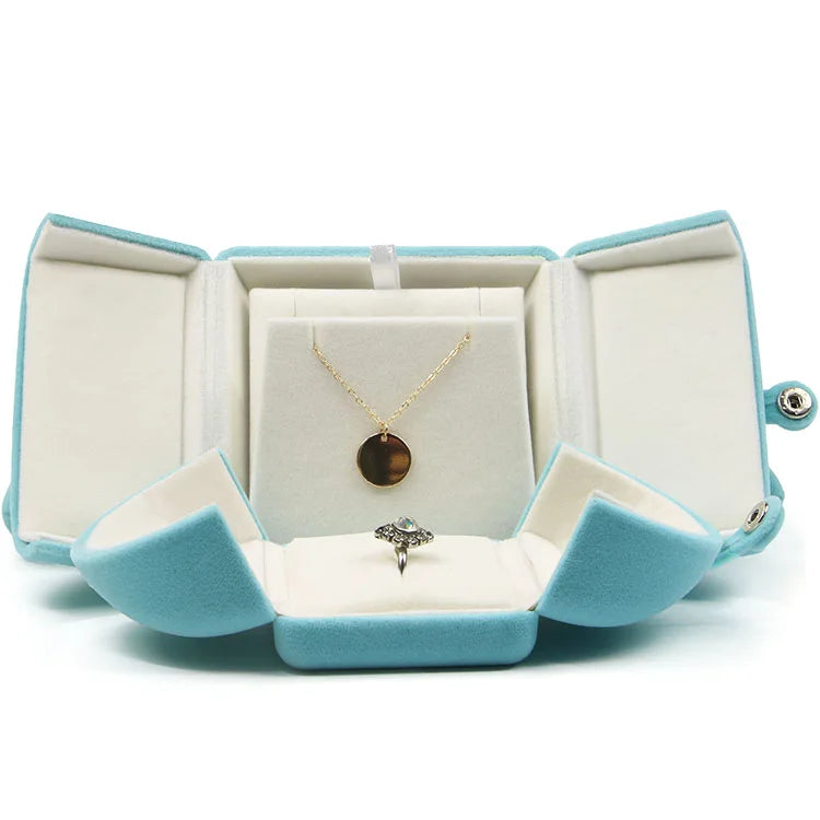 Wholesale Luxury Double Open Jewelry Gift Box Velvet Jewelry Packaging Box Earring Bracelet Necklace Ring Pack case
