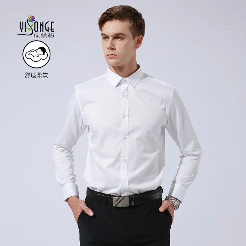 Morili 49% Bamboo 3% Spandex Men Long Sleeve Elastic Force Shirt Stylish Anti-wrinkle Business Party Four Seasons MMS4