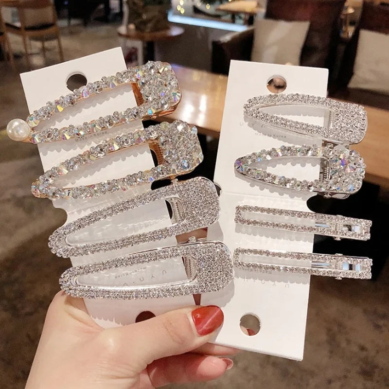 Girls Bling Ultra Sparkly Pearl Barrettes Alligator Hairclips Hair Styling Accessories Crystal Rhinestone Hair Clips for Women