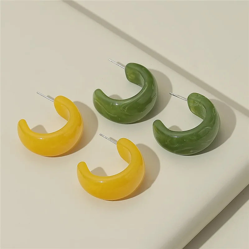 Exaggerated Tie Dye Acrylic C Shape Stud Earrings Hot Sale Resin Colorful Half Round Hoop Earrings for Women