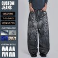 YUCE Customized OEM Distressed Men's Jeans Baggy Heavyweight Cotton Damaged Retro Streetwear Denim Jeans