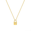 18K Gold Plated Titanium Steel Lock Head Pendant Necklace with Zircon Female Clavicle Chain Simple Rose Pattern for Gift