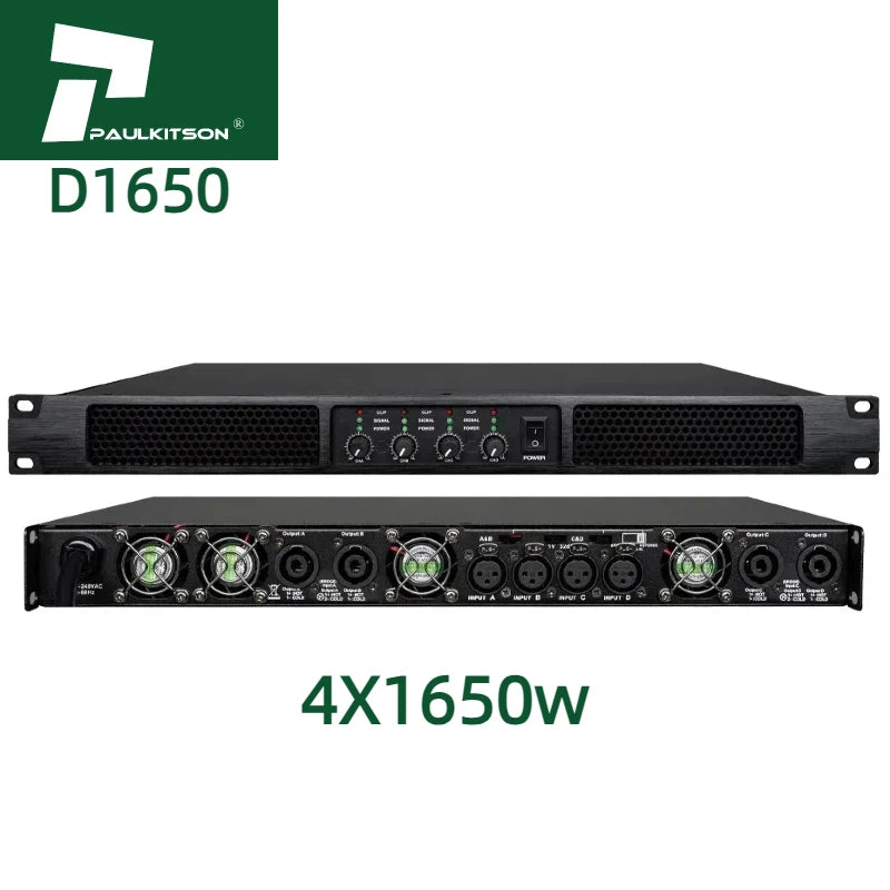 Paulkitson Amplifier D41650 Professional Class D Audio Power Amplifier 4x1650W Audio Sound Equipment Power Amplifier