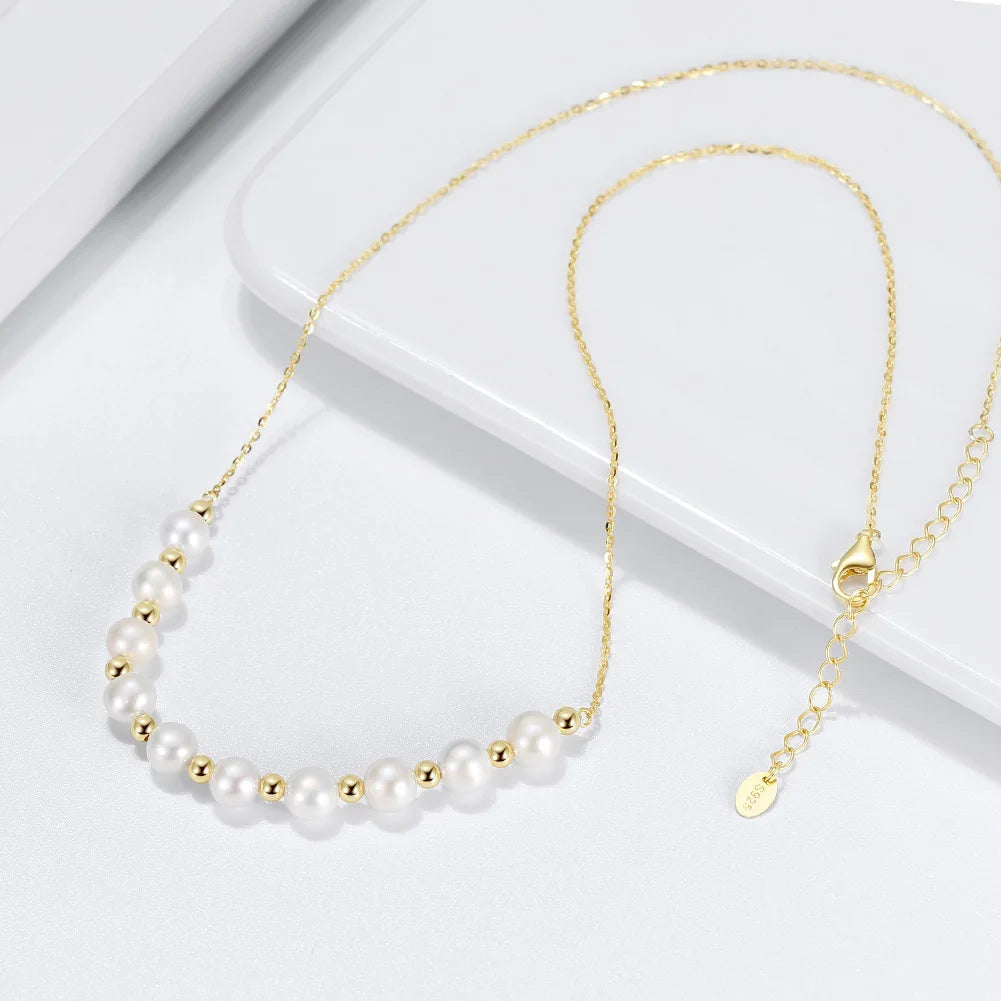 Beaded Necklace Gold Plated 925 Sterling Silver Bead Freshwater Pearl Necklace for Women
