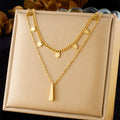DAIHE Double Layer Gold Plated Stainless Steel Necklaces Trendy Coconut Leaf Geometry Pendants for Women Party Gift Jewelry