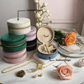 Handmade Leather Travel Jewelry Case Box Organizer Small Round Velvet Storage Box for Rings and Earrings New Product