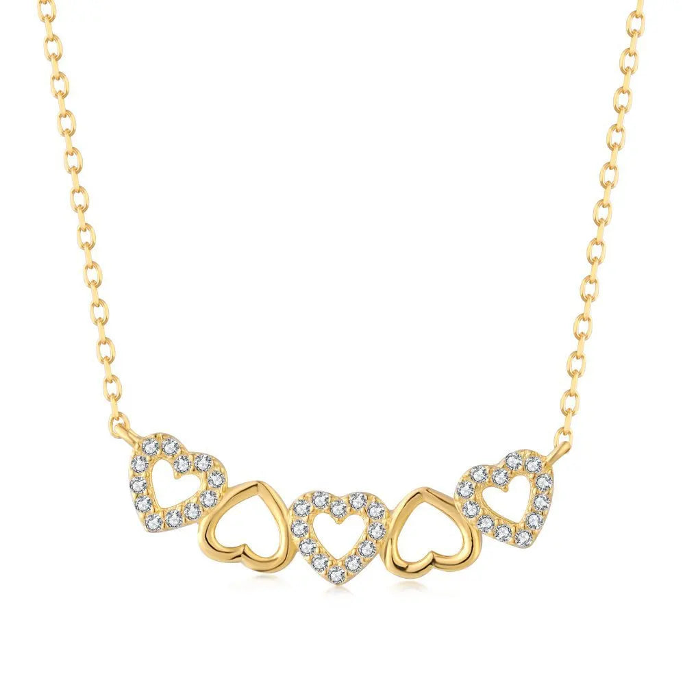 Women's Trendy 925 Sterling Silver 18K Gold & Rhodium Plated Necklace Cubic Zirconia Heart Pendant Chic Chains Style