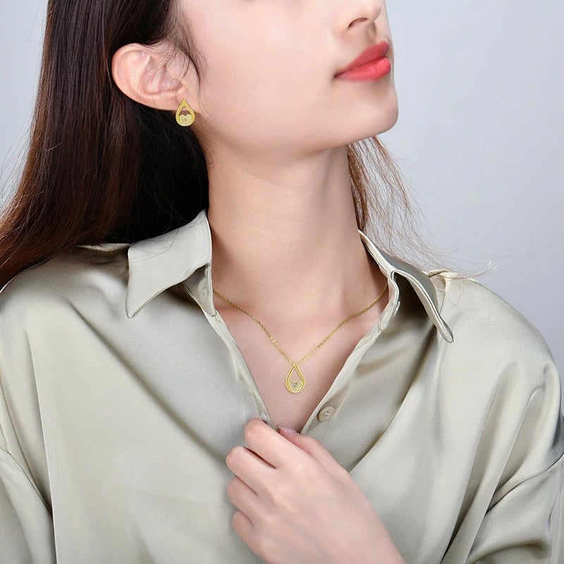 Fashionable Jewelry Set African Women Personalized Name Gold Plated 925 Sterling Silver Waterdrop Shape Earrings Necklace