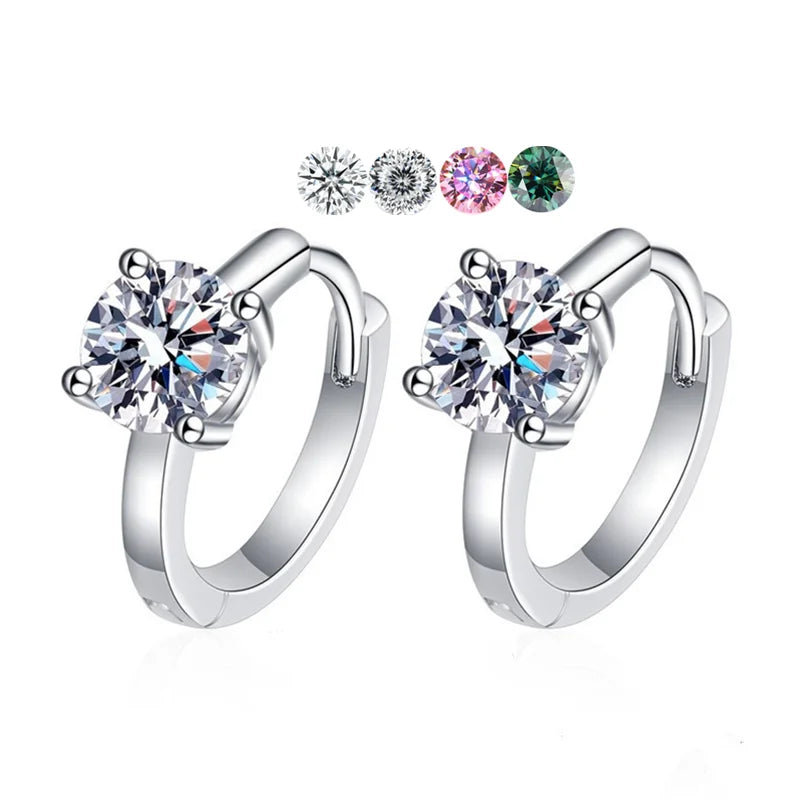 Round Four Prongs 925 Sterling Silver Earrings 1carat 2 Carat Moissanite Diamond Hoop Earrings for Women