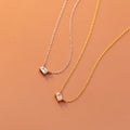 925 Sterling Silver Mini Geometric Square Pendant Gold Plated Chain Cubic Zirconia Necklaces Fashion Jewelry for Women