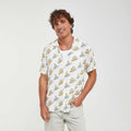 Imperio Shop Soft Viscose Fabric Button Collar Bear Surf Men's Hawaiian Empire Waist Regular Fit Short Sleeve White Summer Shirt