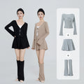 Women Ballet Dance Suits 3 Pieces Lace up Knit Cardigan & Loose Knit Shorts & Flared Leg Warmer Adult Dance Costumes for Ballet