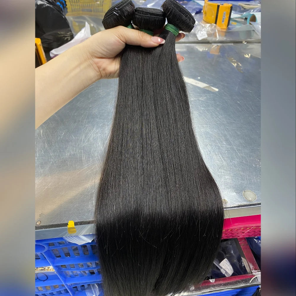Unprocessed Raw Vietnamese Human Hair Extensions Natural Color 1B Machine Weft Straight Double Drawn Hair of Wxjlonghair