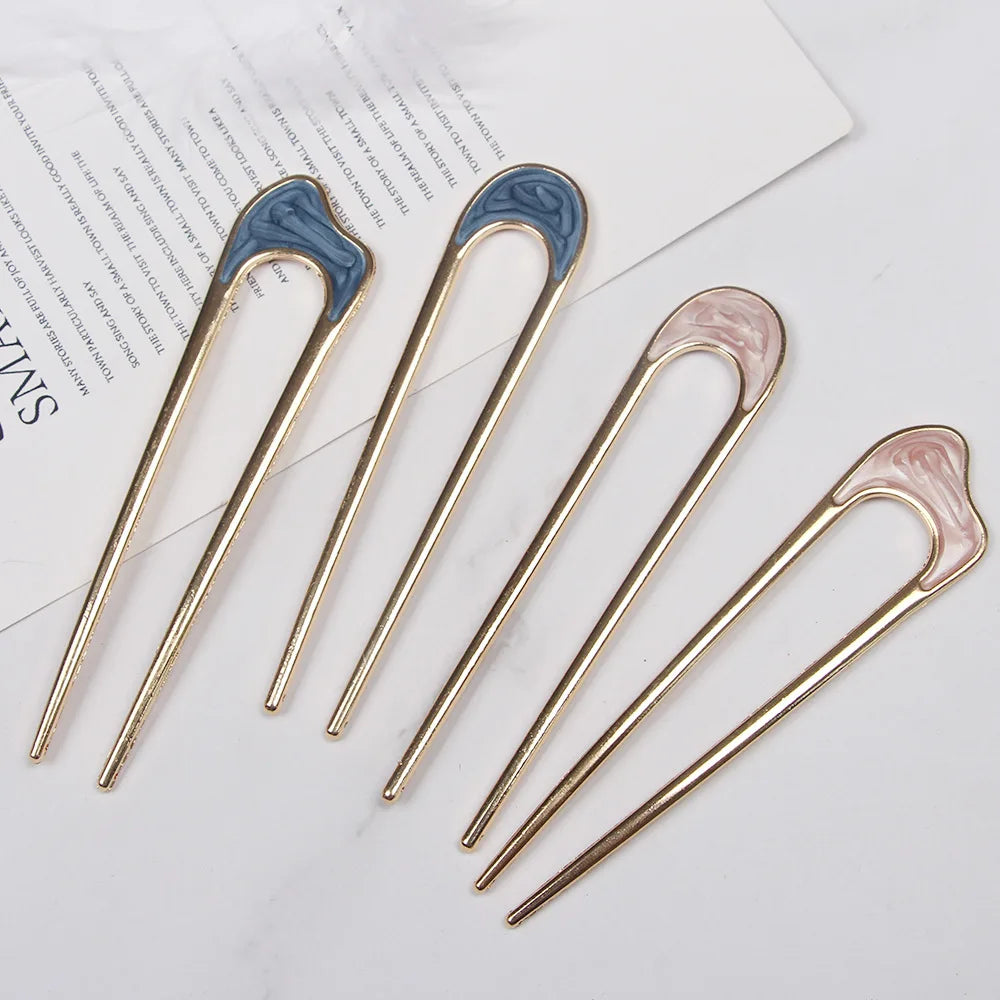 Vintage Hair Sticks Hairpin Female Handmade Ethnic Elegant Alloy U-Shape Hair Sticks Pins Hairwear Retro Bride Hair Clip Jewelry