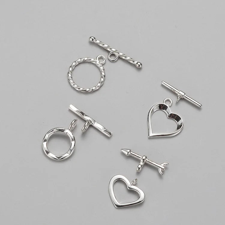 Simple Heart Toggle Clasps Shiny 925 Sterling Silver Twist OT Clasp for Bracelet Necklace Jewelry Findings