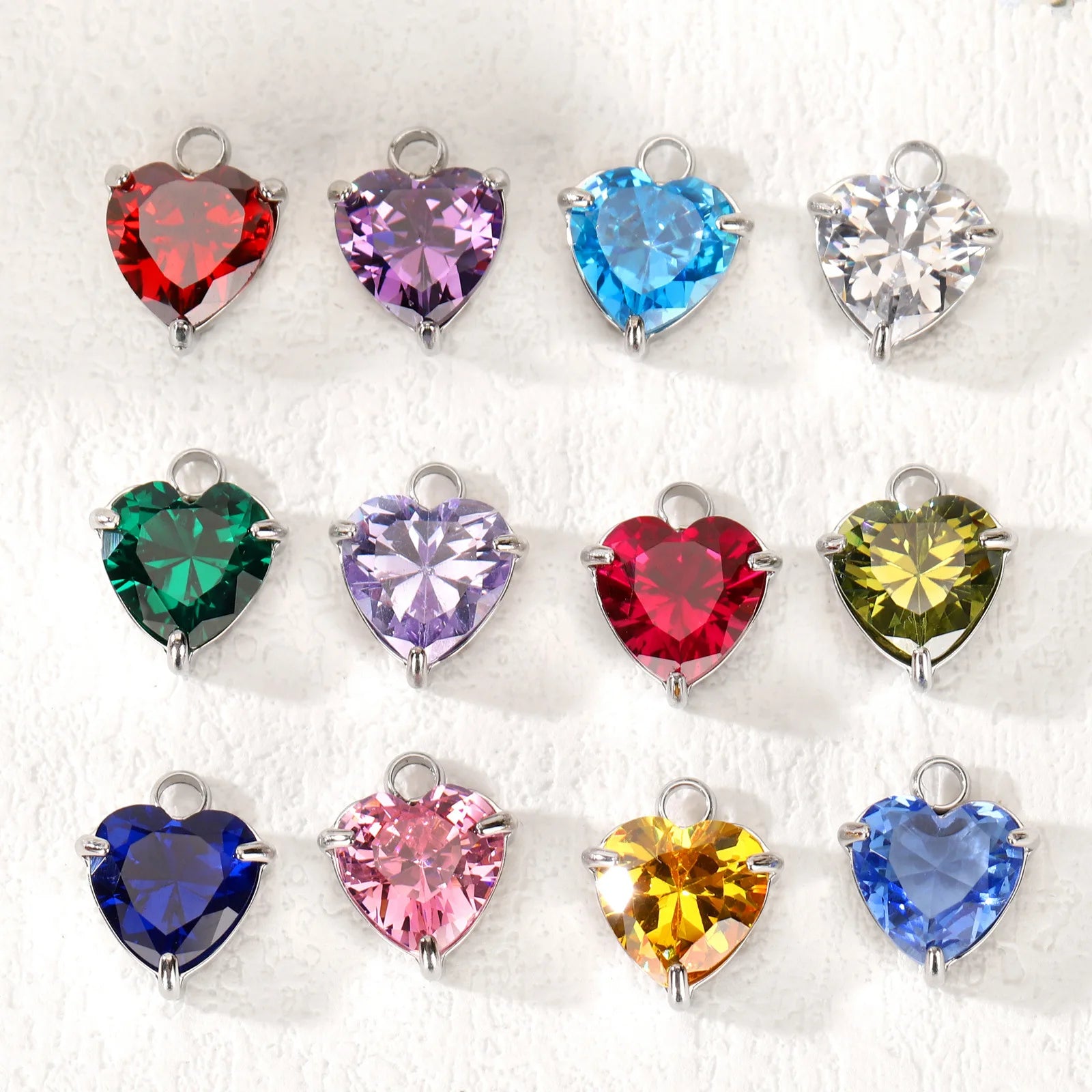 Stainless Steel Jewelry Birth Stone Heart Zircon Birthstone Pendant for Diy Necklace Earring Charm Pendants