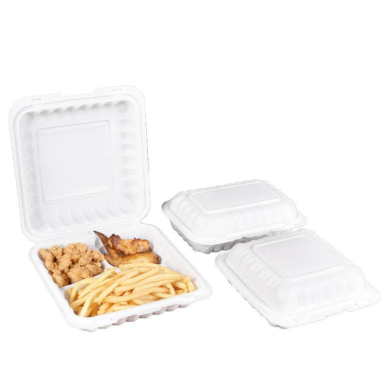 9x9x2.8 Inch White Disposable Food Meal Lunch Packaging Box Microwavable Plastic PP MFPP Food to Go Takeaway Containers with Lid