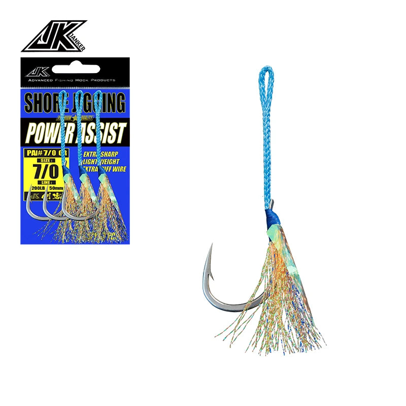 JK 3/0~9/0 Fish Hook Fishing Cast Jigs Assist Hook Barbed Single Jig Hooks Thread Feather Pesca Lure Fishing Tackle Fishhook