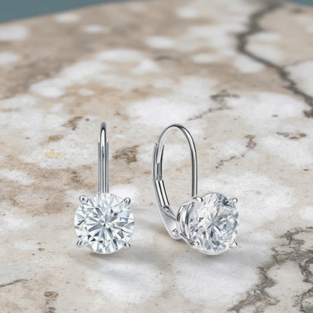 Solitaire 14k Solid Gold White Gold Drop Earings Cubic Zirconia Wedding Earrings for Women