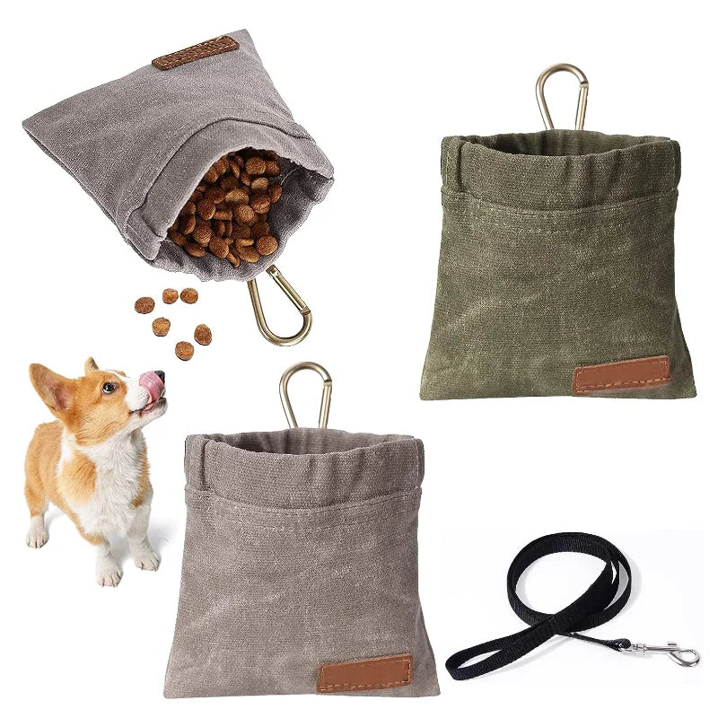 Canvas Treat Bags for Dogs Waterproof Dog Treat Pouch Treat Bag Small Dogs Hands-Free Food Bag