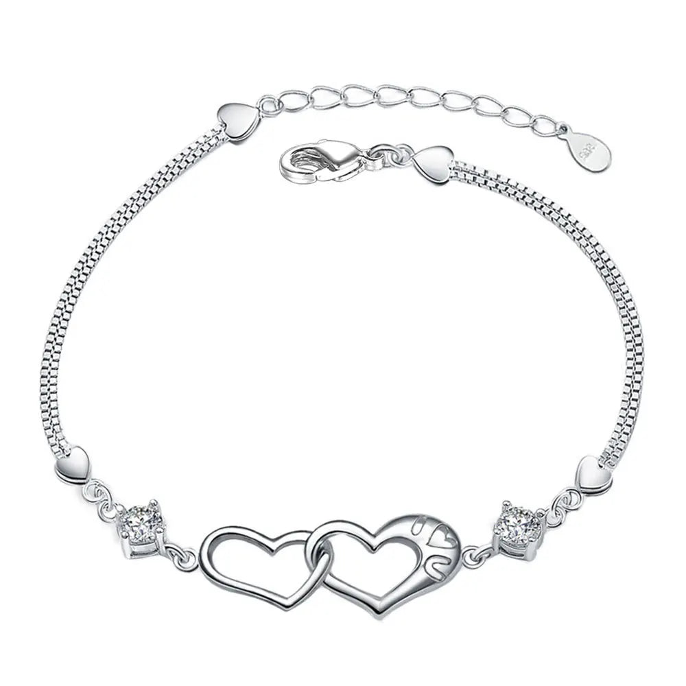 Korean Simple Designer Fashion Jewelry Bracelet Bangle Zircon Crystal Adjustable Charm Women Silver Heart Bracelet