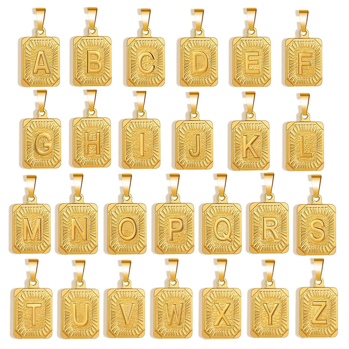 Rectangular 26 Alphabet A-Z Pendants 1.5x3cm Dog Tags Square Gold Stainless Steel Necklaces for Party Other Handmade Jewelry