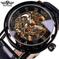 Winner Men Watches Black Gold Male Clock Men Skeleton Top New Luxury Montre Leather Wristwatch Men Mechanical Watch Clock