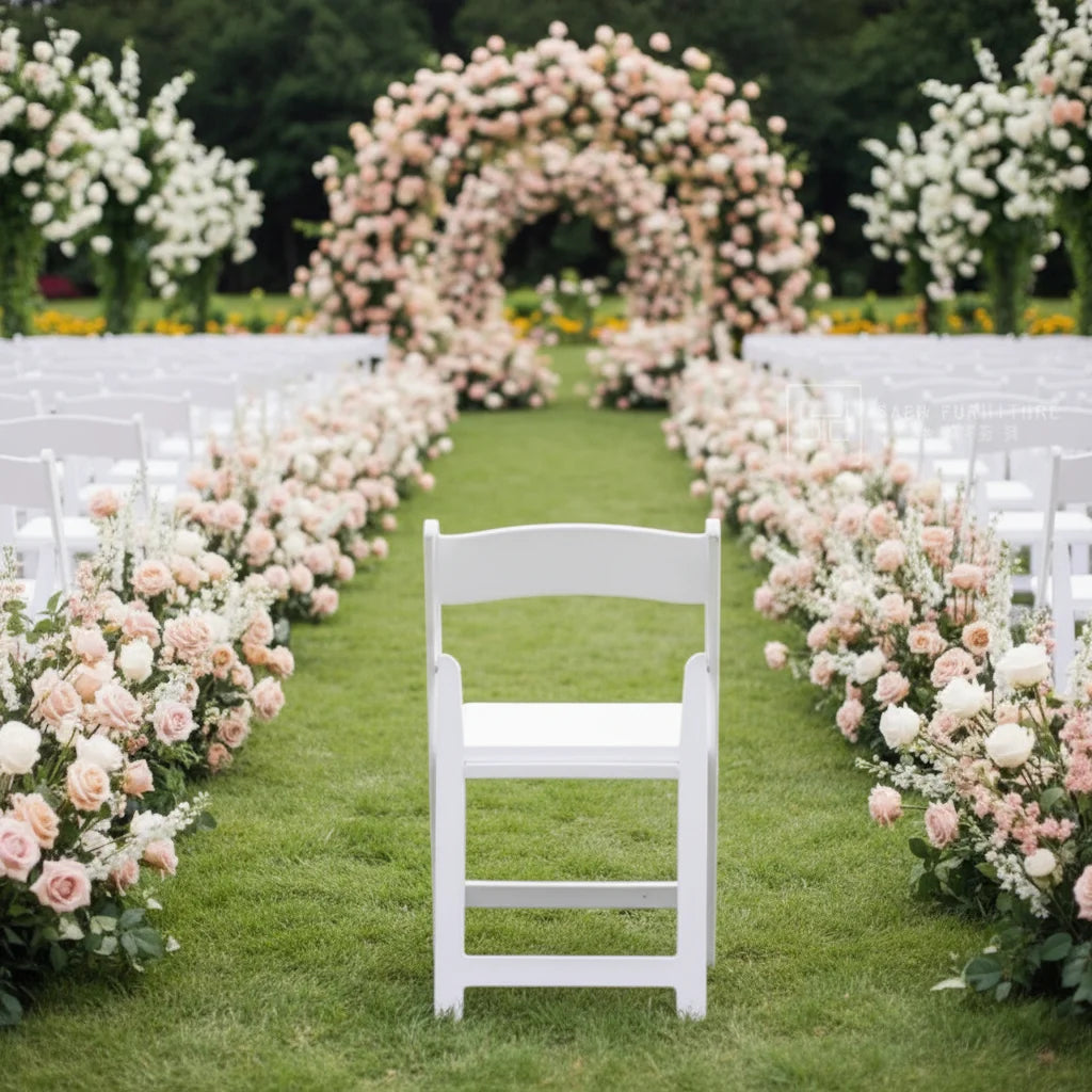 Waterproof White Resin Folding Lawn Garden Chair Modern Outdoor Rental Wedding Chair Soft Bag Portable School Bedroom Villa Park