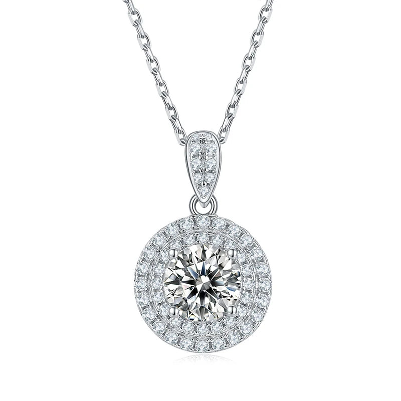RINNTIN SMN57 High Jewelry Round Brilliant Cut 1.0ct D Color VVS Moissanite Diamond 925 Silver Jewelry Necklaces for Women