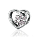 Chain Bracelets Custom DIY Design 925 Sterling Silver Pink Zircon Dog Paw Heart Bead Charms