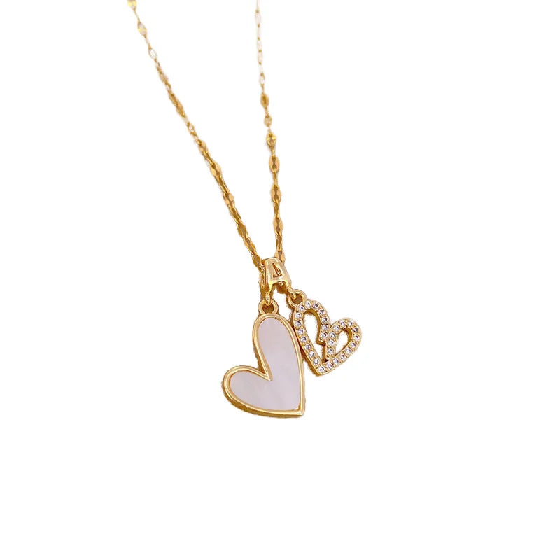 Ins Fashion Jewelry Gift 18K Gold Plated Stainless Steel Snake Chain Charms Pendant White Shell Heart Pendant Necklace