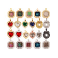 Heart Fortune Wheel Geometric Charm PendantCZ Rhinestone PavedGarnet Pink Green Blue Necklace Bracelet Making Findings M84