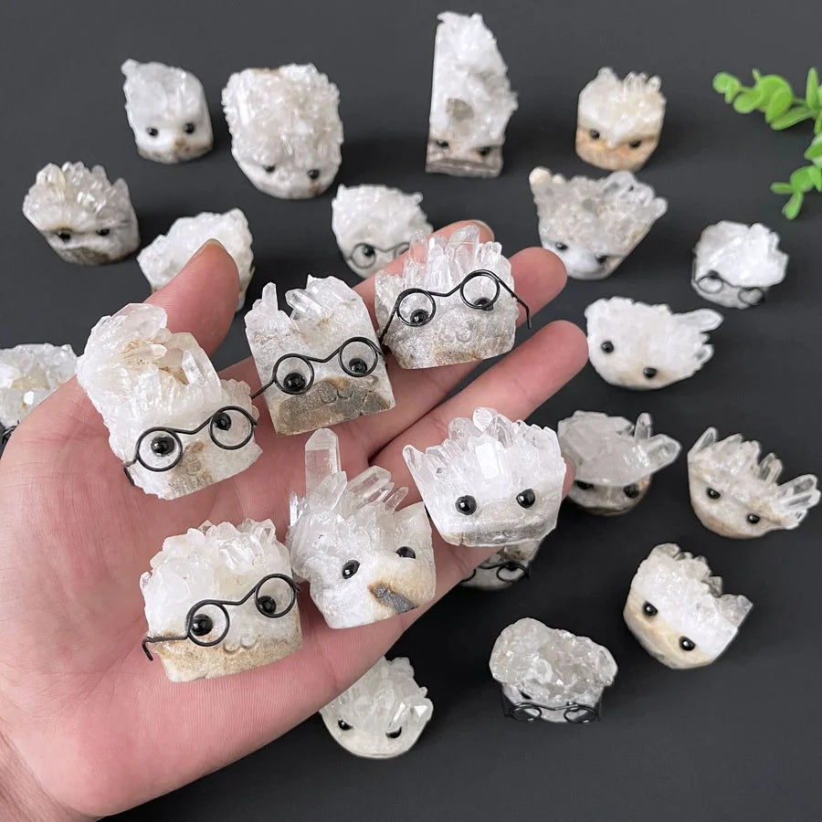 Wholesale Crystal Cluster Animal with Druzy Natural Clear Quartz Crystal Cluster Hedgehog for Gift