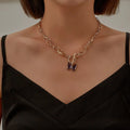 Punk Style Golden Metal Chain Necklace with Crystal Butterfly Pendant Personalized Choker for Women Made of Stainless Steel
