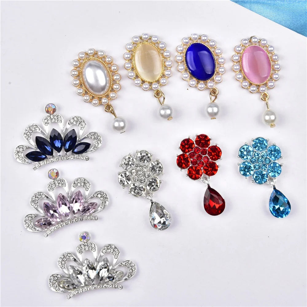 Flat Back Rhinestone Crystal Crown Flower Button Metal Jewelry Brooch Shoes Charms Decoration Accessories for Wedding Crafts