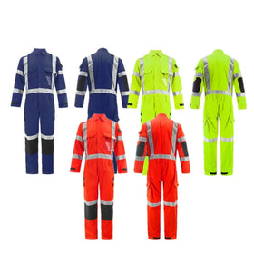 Wholesale Breathable OEM Logo Labor Protection Wear-resistant Cotton Polyester Workwear Reflective Strip Jumpsuit Set Coveralls
