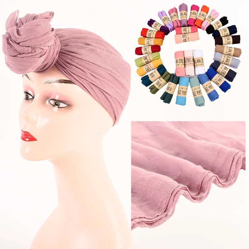 New Cheap Solid Polyester Cotton Hemp Balinese Voile Shawl Scarf Modal Breathable Headscarf  30 Colors Head Scarf for Women
