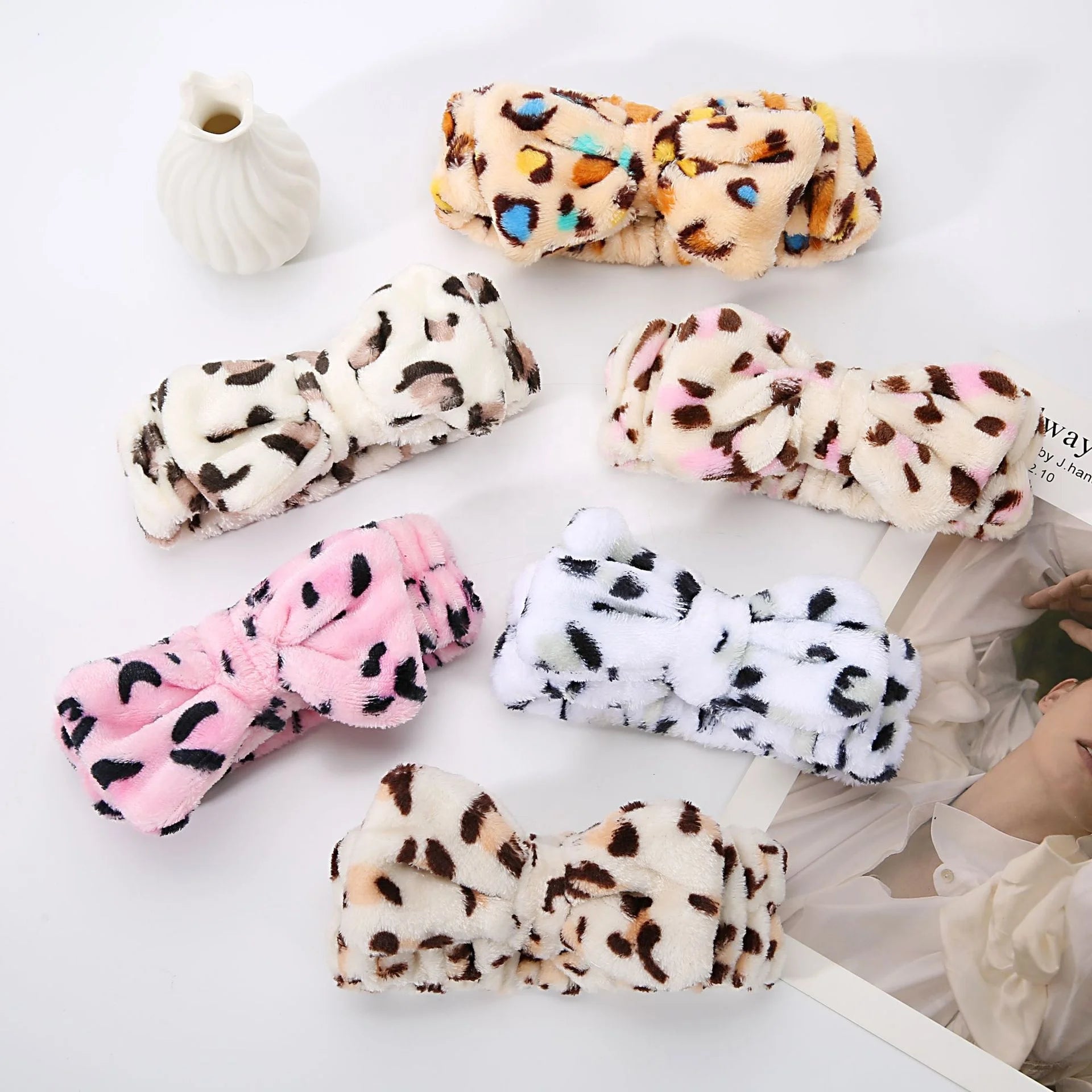 New Leopard Print Bow Plush Face Hair Band Cute Fashion Elastic Headband Hair Accessories