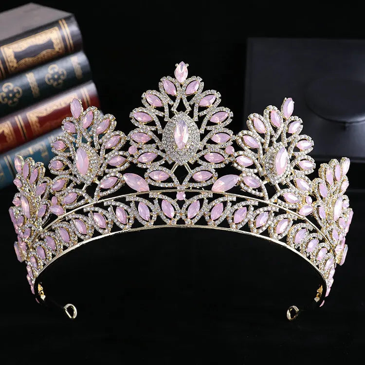 Qushine Luxurious Alloy Crown Bridal Pageant Tiara with Rhinestones Gold-Plated Princess Crown for Queen's Wedding