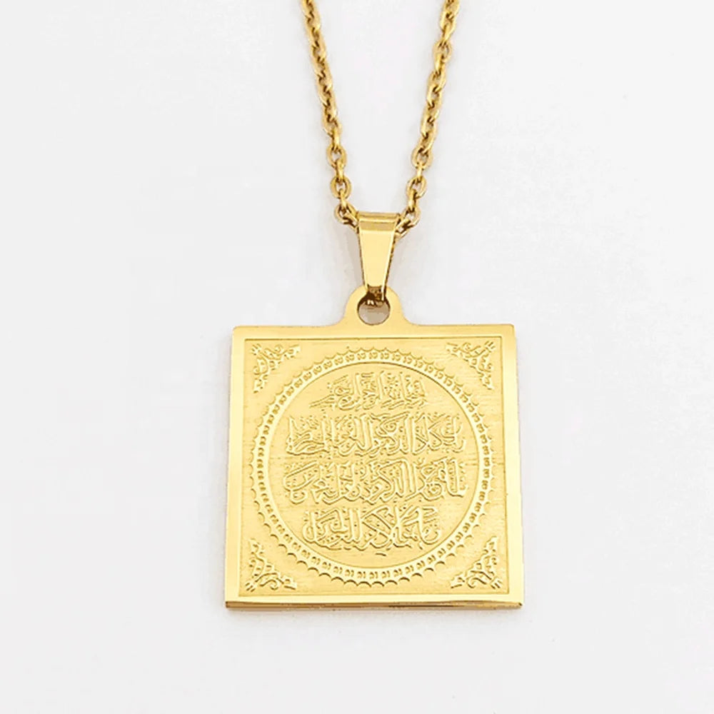 Islamic Square Allah Necklace Joyeria Fina Stainless Steel Allah Muslim Quran Arabic Islamic Calligraphy Square Necklace