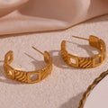 Dreamshow Vintage Engraved Stainless Steel Hoop Earring PVD 18k Gold Plated Earings Jewelry Women