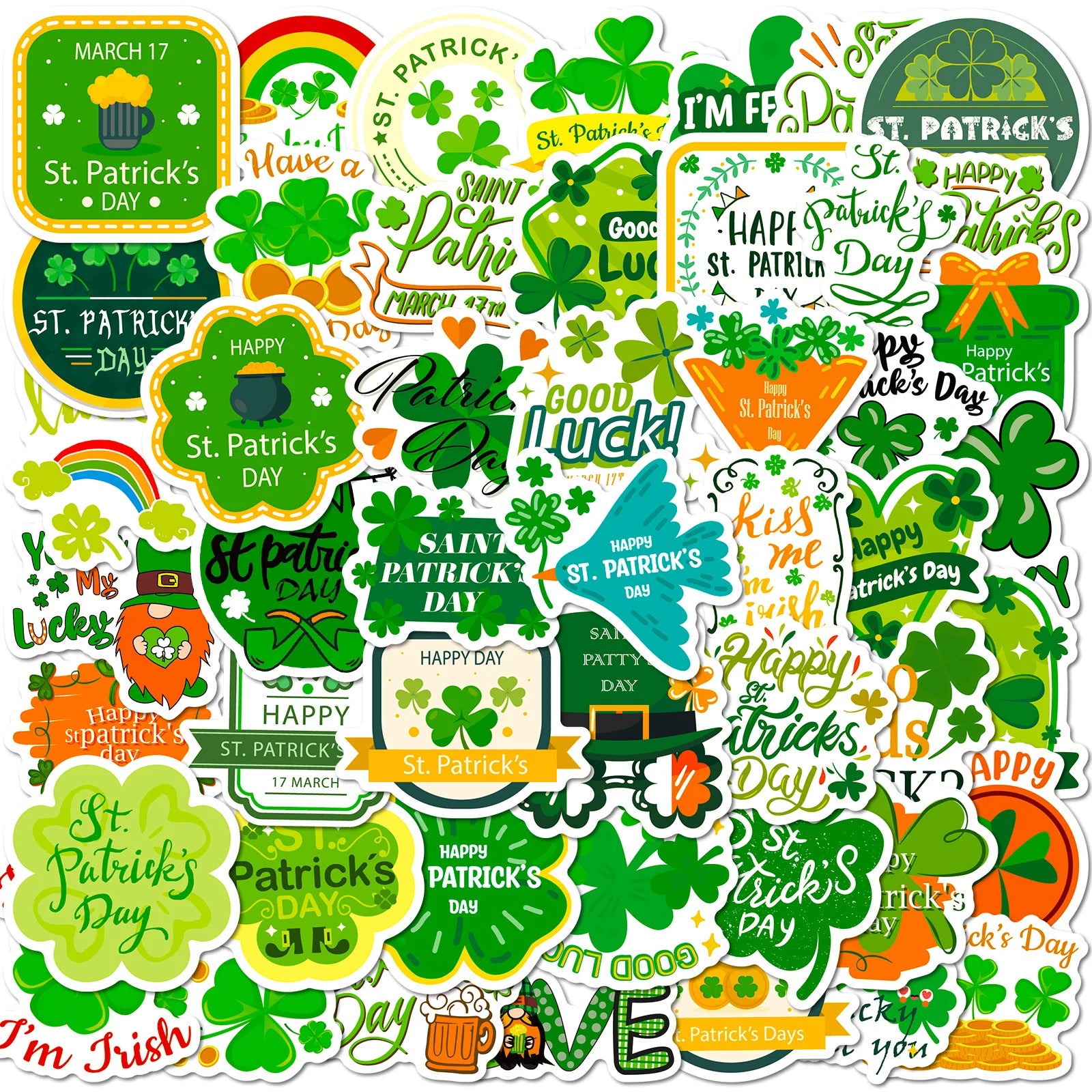 50PCS St Patricks Day decals for holiday decorative Shamrock Lucky clover sticker