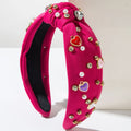 Cute Baroque Pearl Rhinestone Enamel Love Heart Hair Accessories Pink Bowknot Hair Bands for Engagement Wedding Valentines Day