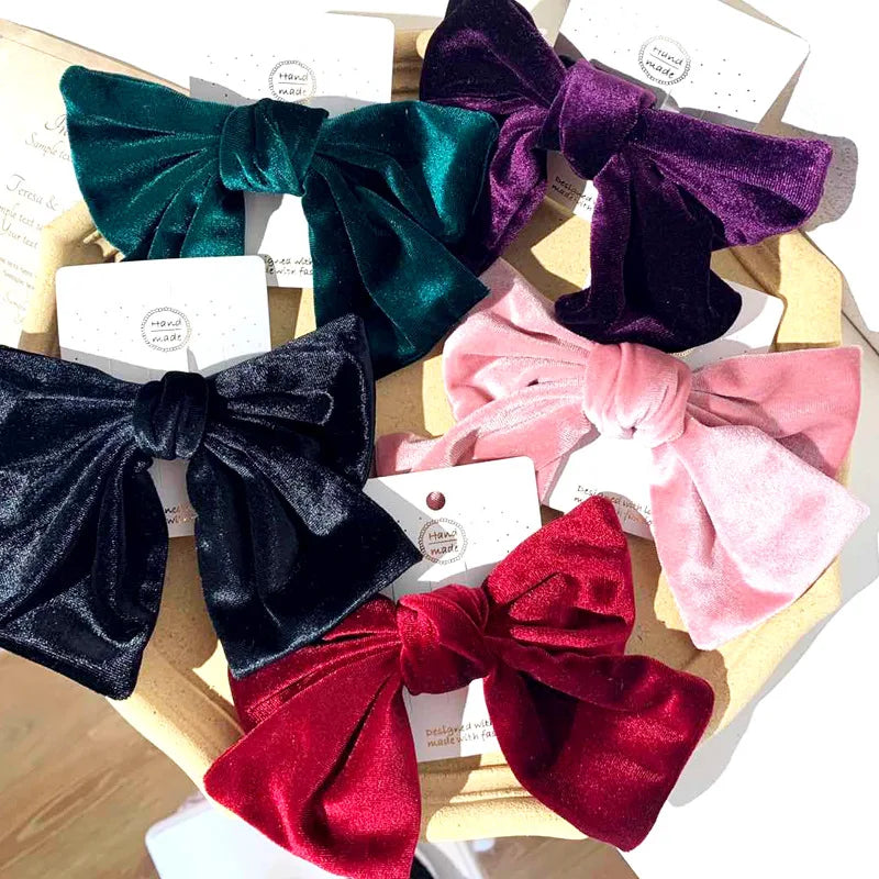 Women Winter Simple Large Bowknot Hair Barrette Velvet Hair Ribbon Clip