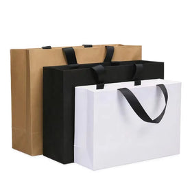 Custom Logo Printed Cardboard Bolsas Shopping Garment Black Retail Carry Luxury Packaging Gift Paper Bag With Ribbon Handle