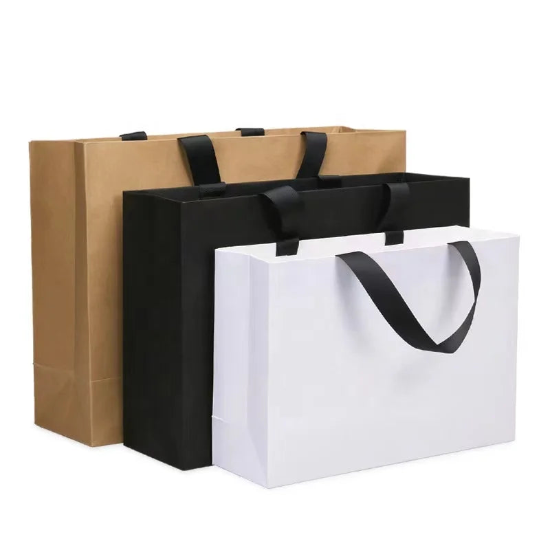 Custom Logo Printed Cardboard Bolsas Shopping Garment Black Retail Carry Luxury Packaging Gift Paper Bag With Ribbon Handle