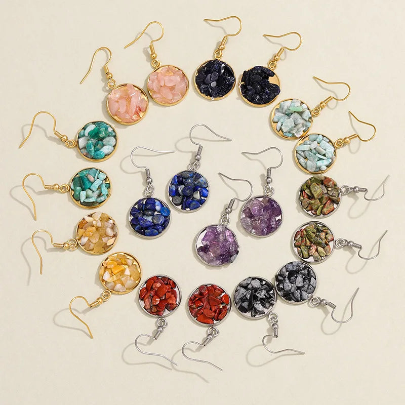 Natural Gravel Crystal Stainless Steel Earrings Original Design Temperament Earrings Creative Simple Earrings