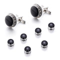 Customized French Tuxedo Shirt Sleeve Brass Copper Plating Cuff Links Studs Round Black Enamel Men's Business Cufflink Sets