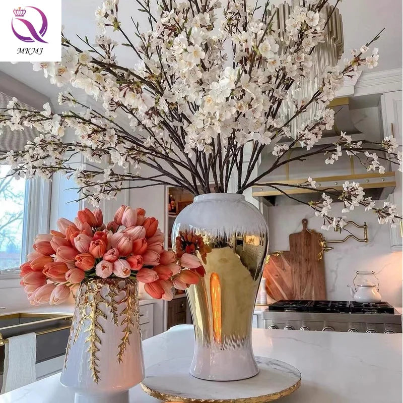 Wholesale  Luxury Gold Ceramic Flower Vase Interior Ginger Jar for Home Living Room Tabletop Ornaments